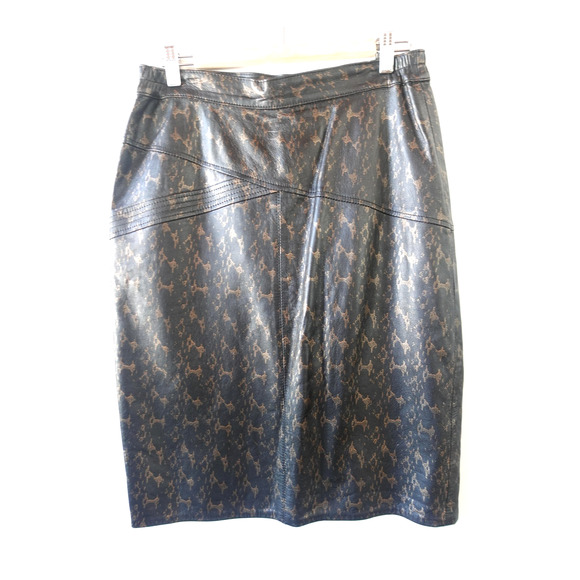 Vintage Genuine Leather Skirt 14 Leopard Print High Waisted Pencil 80s Mob Wife - Picture 1 of 7